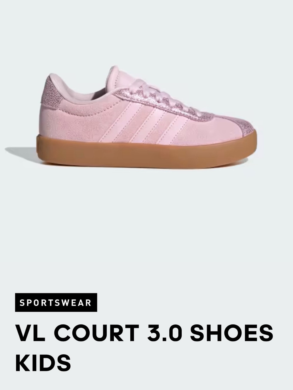 adidas VL Court 3.0 Kids Pink Suede Sneakers with Gum Sole